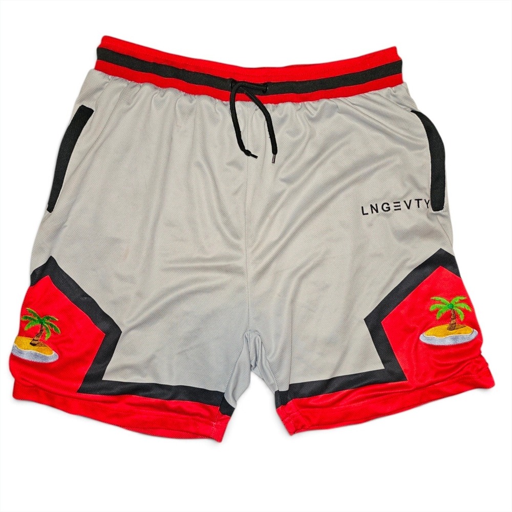 LNGEVTY Basketball Shorts Mens XXL white Red Good Embroidered Palm Tree Mesh